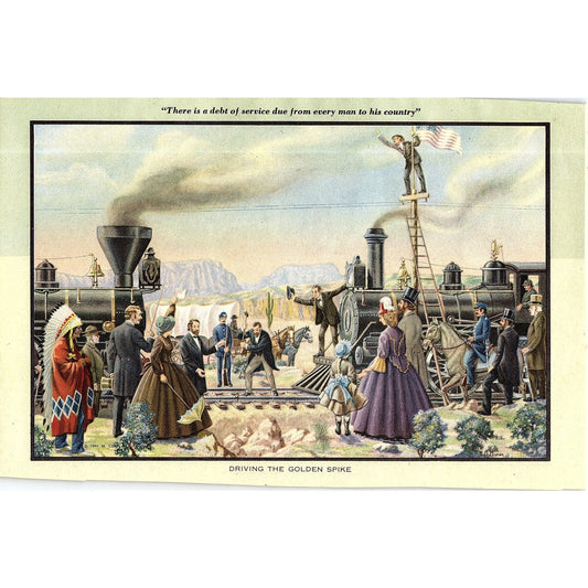 Driving the Golden Spike Railroad Litho - H.M. Moran Art Print 6x8 V12