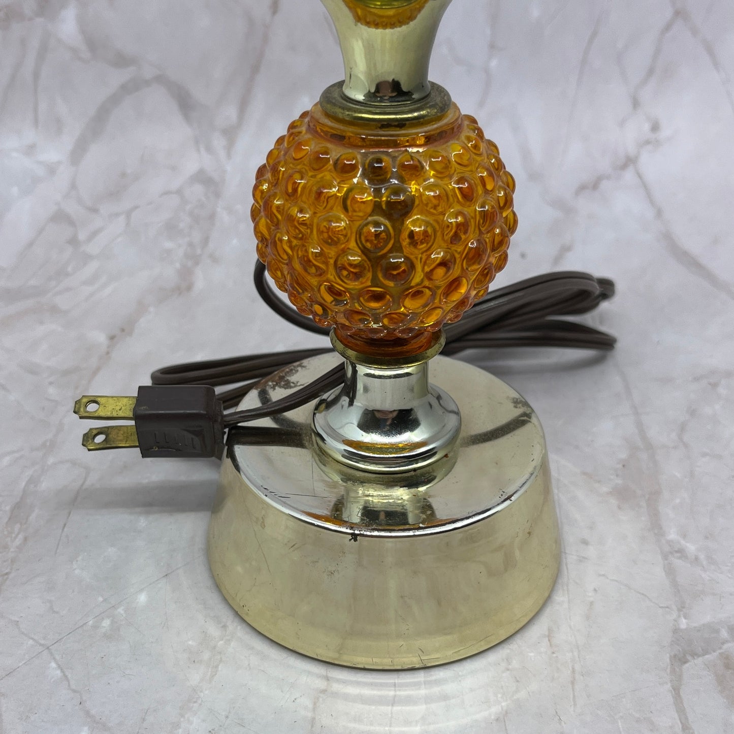 Vintage Mid Century Modern Hobnail Amber Glass Table Lamp Tested WORKS Ti5