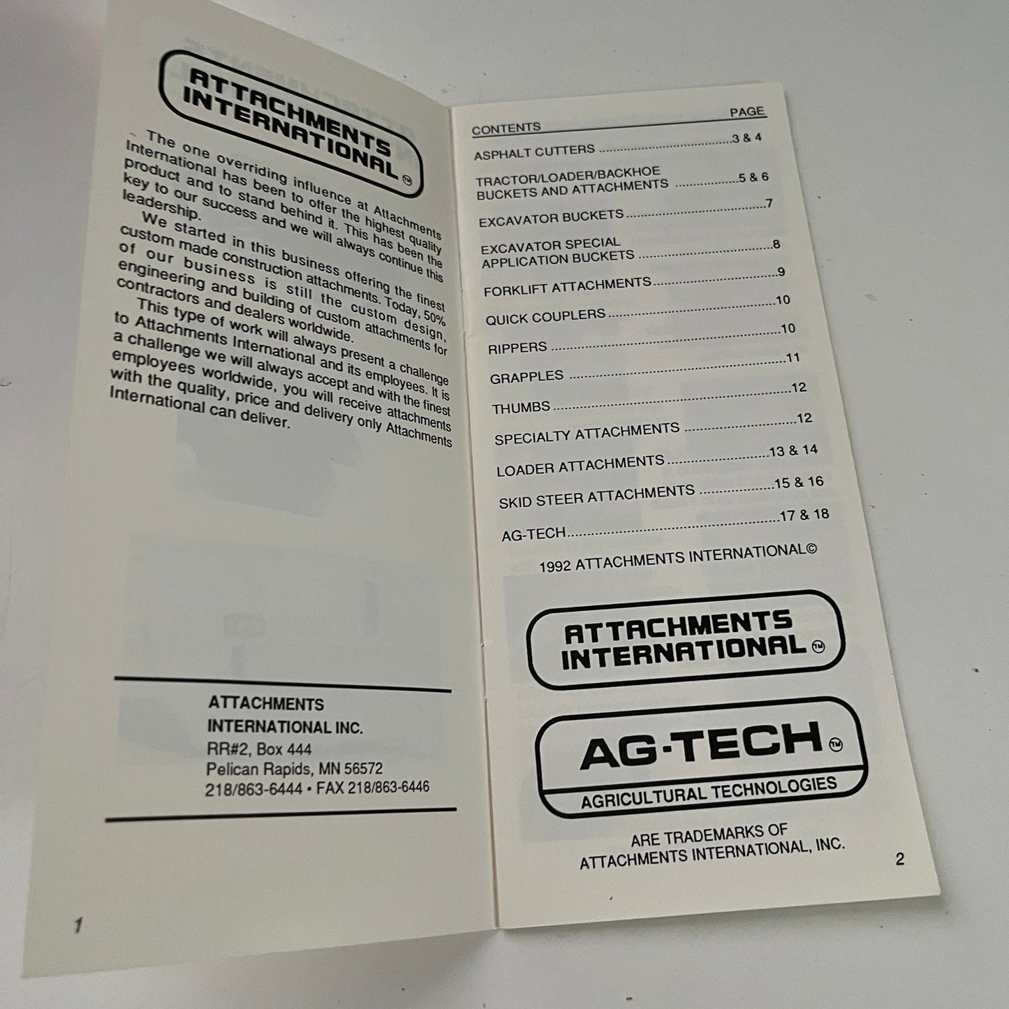 Attachments International Product Guide Pelican Rapids MN Vtg Brochure AJ2-H8