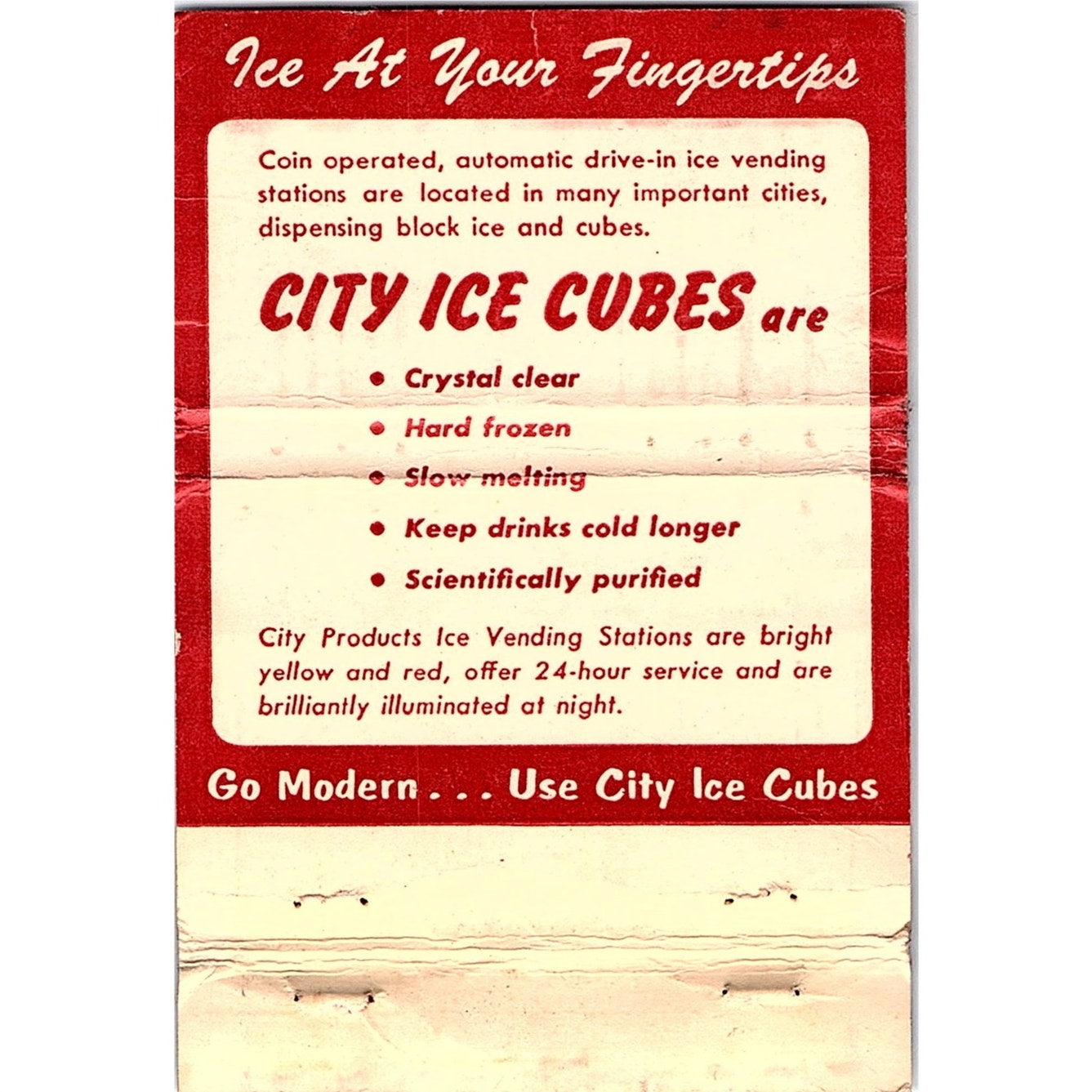 City Ice Cubes Automatic Vendors Equipment Vintage Matchbook TB6-MB2-13