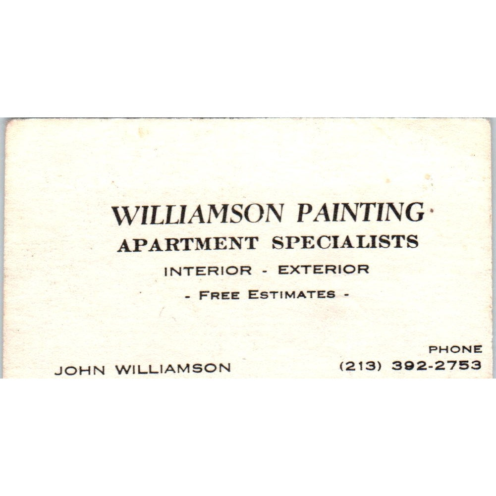 John Williamson Painting Apartment Specialists Los Angeles Business Card SD8-B14