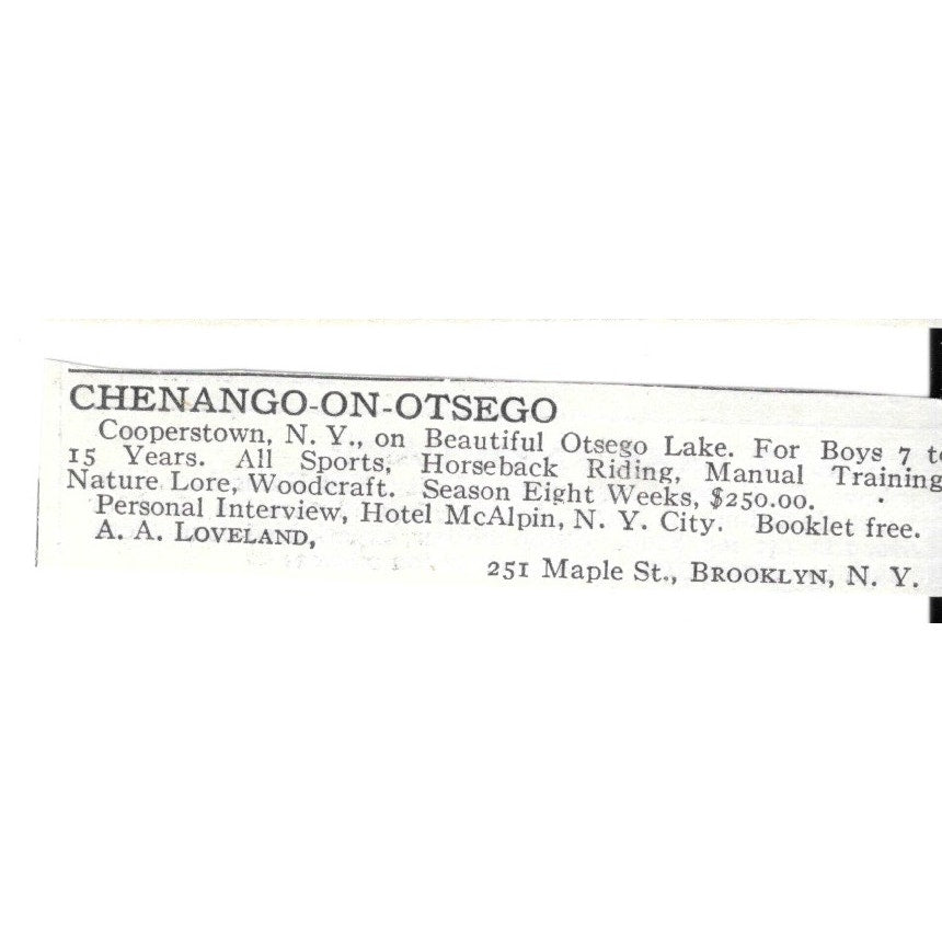 Chenango-On-Otsego Brooklyn NY A.A. Loveland c1920 Harper's Magazine Ad AG4-S8