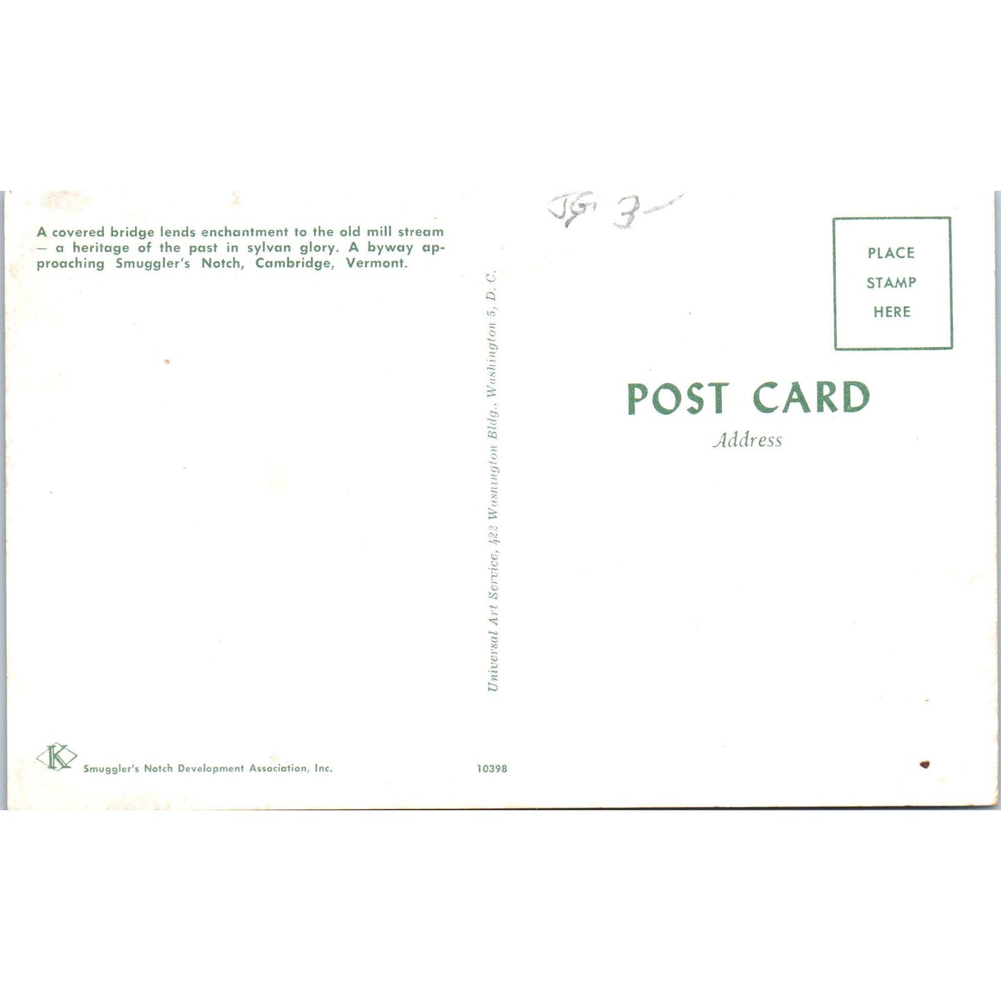 Covered Bridge Smuggler's Notch Cambridge VT Vintage Covered Bridge Postcard PD6