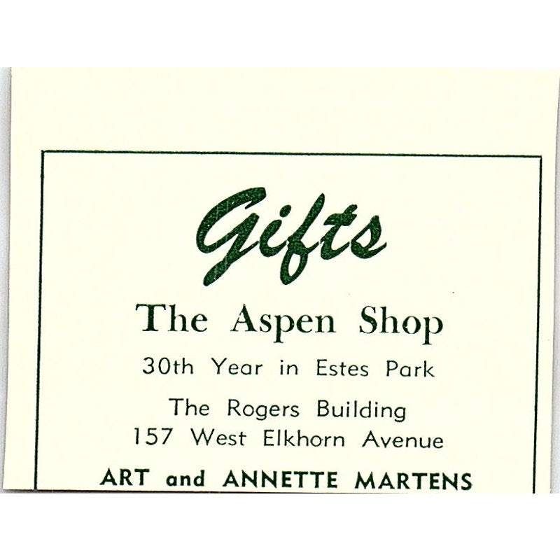 The Aspen Shop Gifts Art & Annette Martens 1957 Estes Park CO Ad AG4-S10