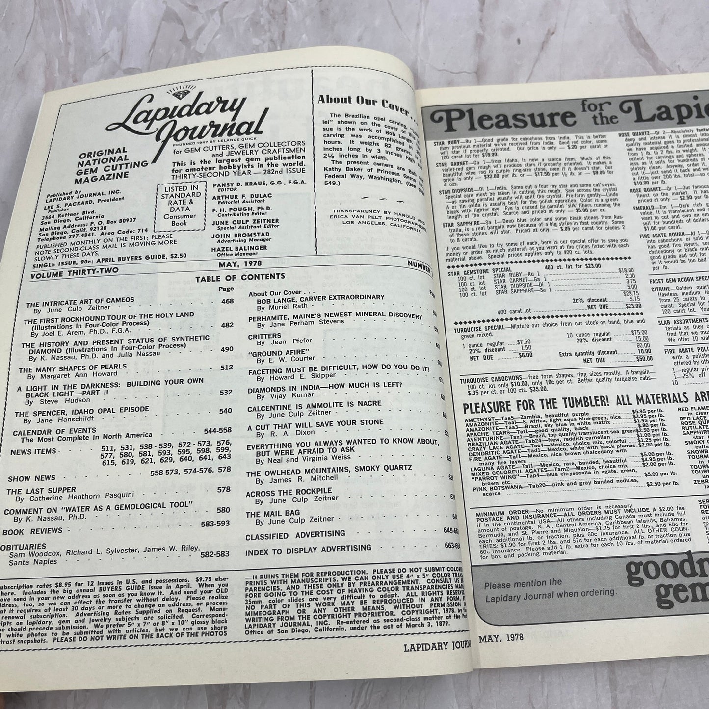 Lorelei - Lapidary Journal Magazine - May 1978 M25