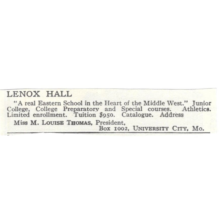 Lenox Hall M. Louise Thomas University City MO c1918 Advertisement AE5-SA5