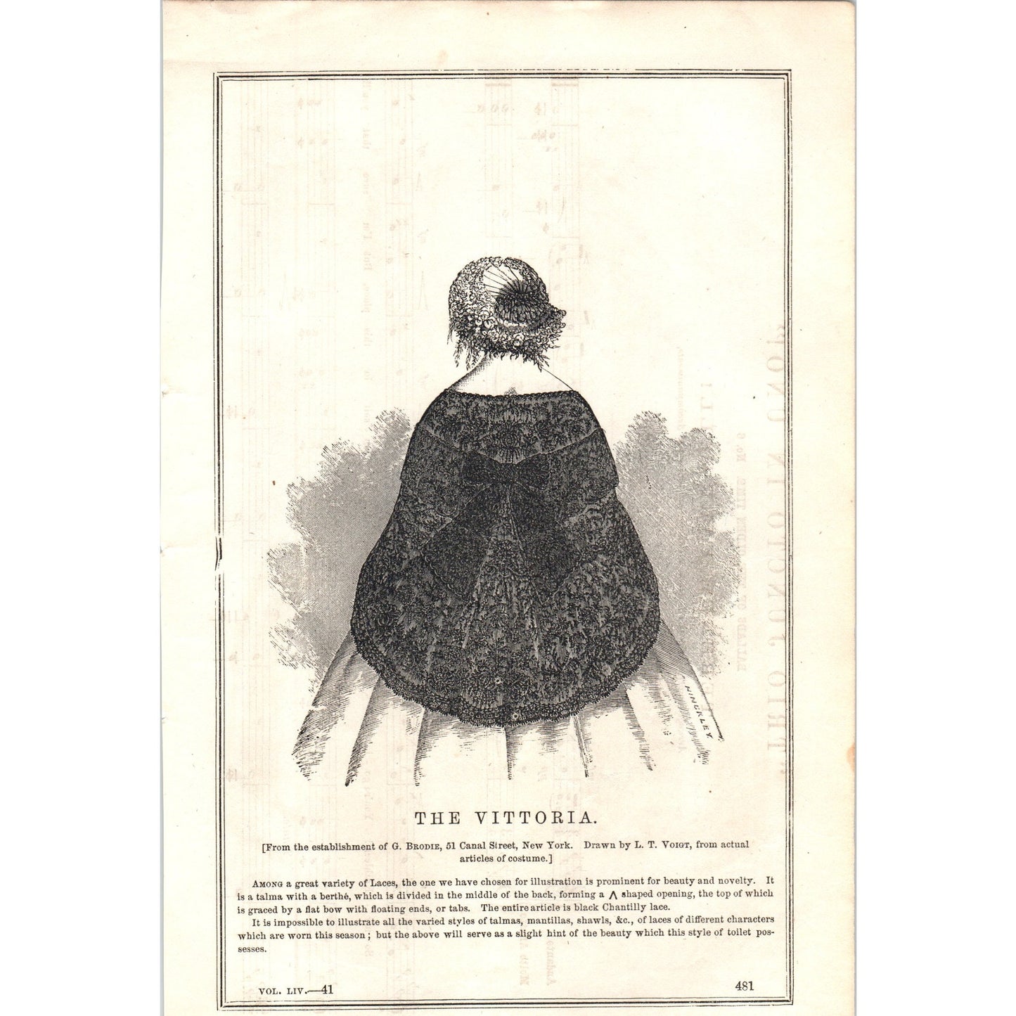 The Vittoria Lady's Fashion Plate 1857 Original Engraving D19-1