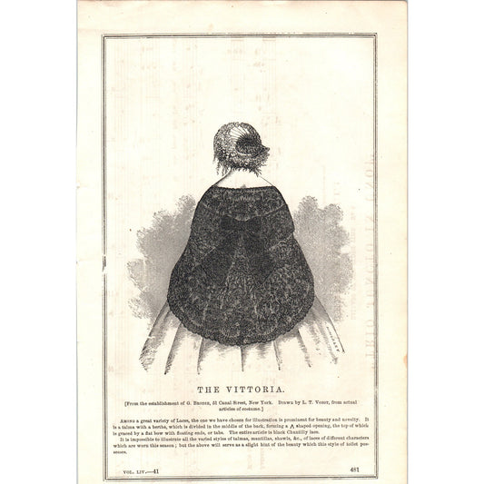 The Vittoria Lady's Fashion Plate 1857 Original Engraving D19-1