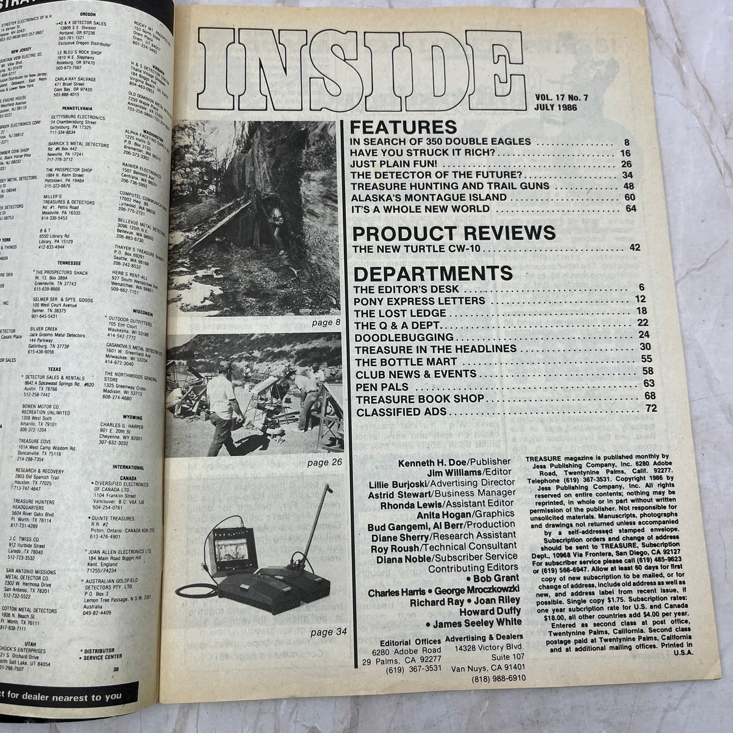 1986 July - Treasure Magazine - Treasure Hunting Metal Detecting Gold Coins M10