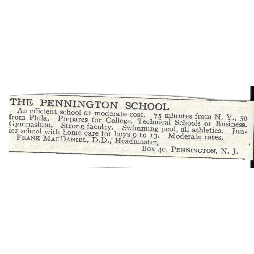 The Pennington School Pennington NJ Frank MacDaniel, D.D. c1920 Ad AG4-S8