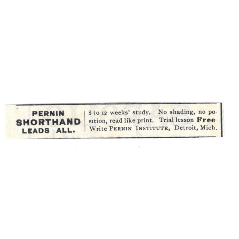 Perrin Institute Shorthand Detroit MI c1890 Victorian Ad AE8-CH12