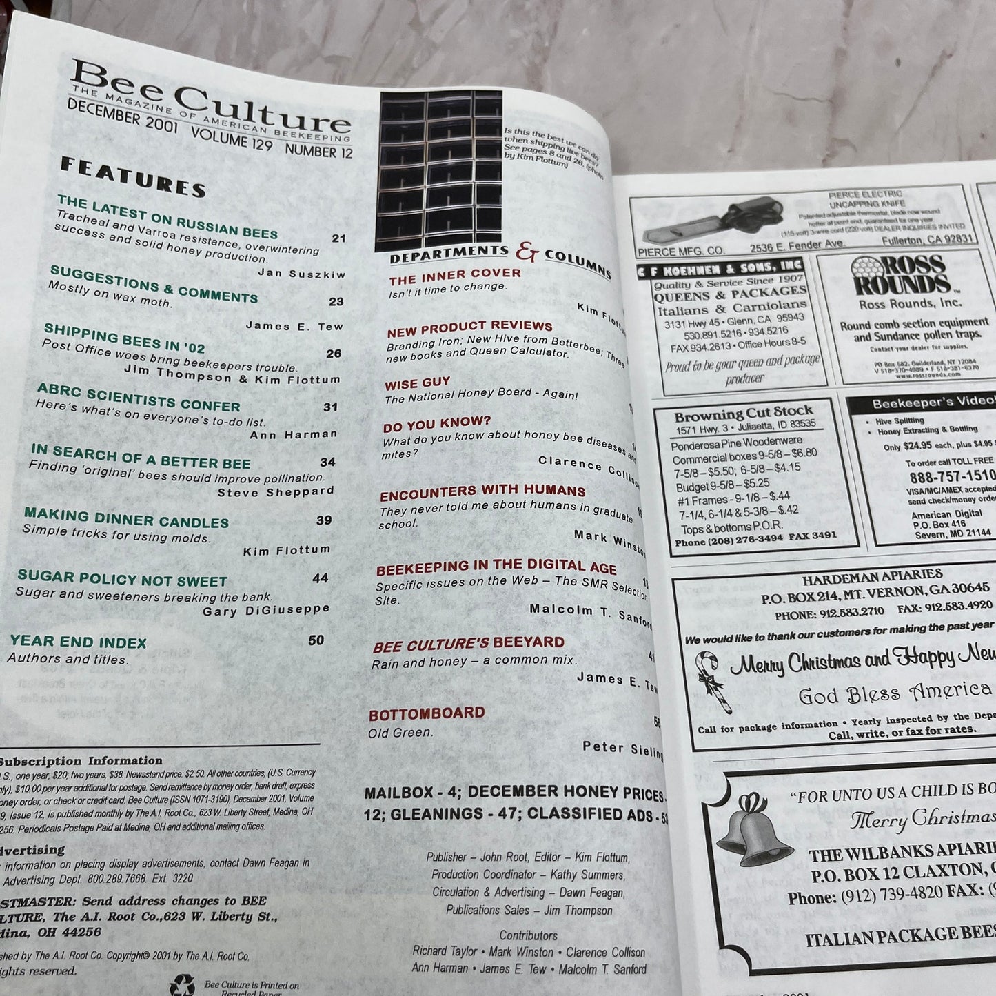 2001 Dec - Bee Culture Magazine - Bees Beekeeping Honey M32