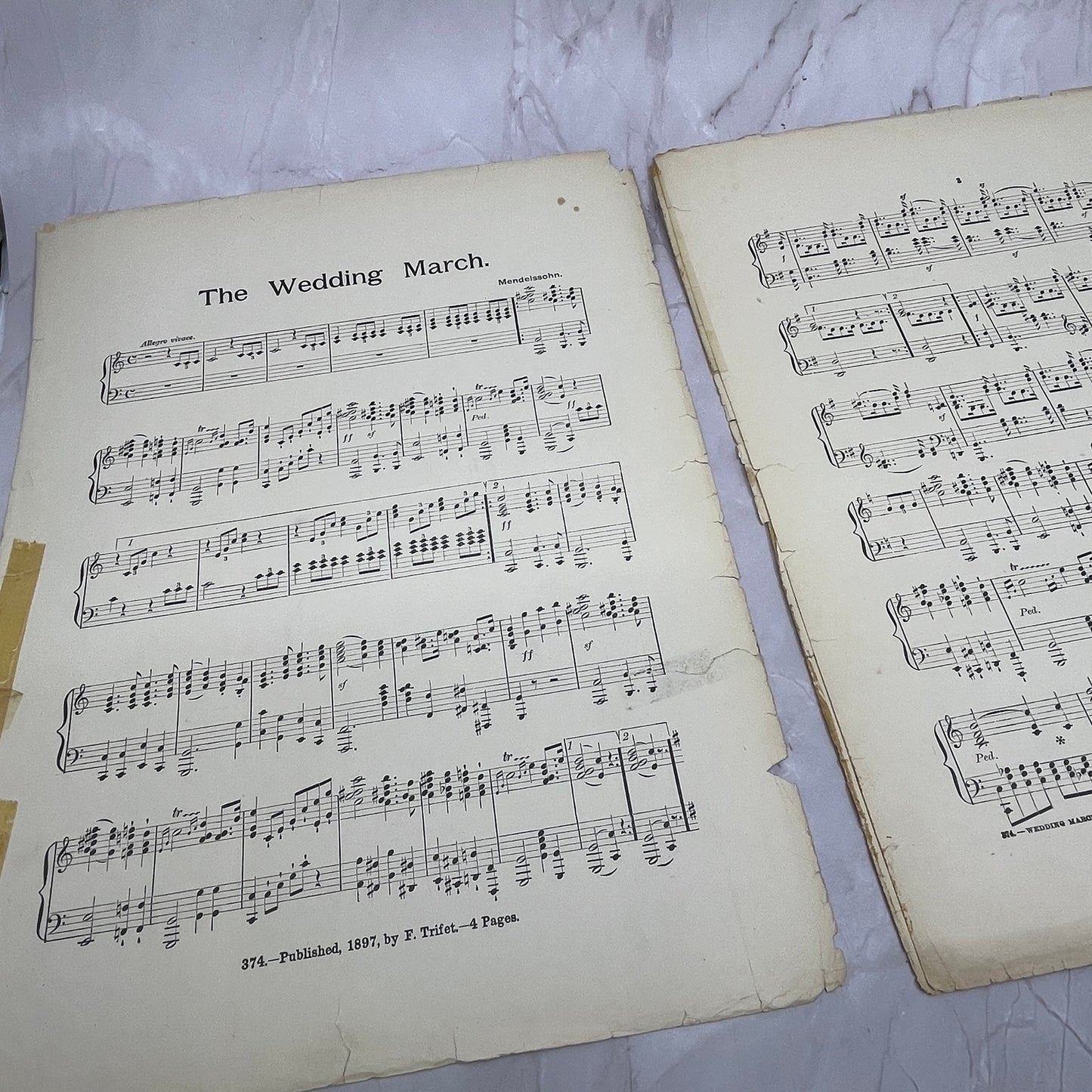 Wedding March From Midsummer Night's Dream Mendelssohn 1896 Sheet Music V16
