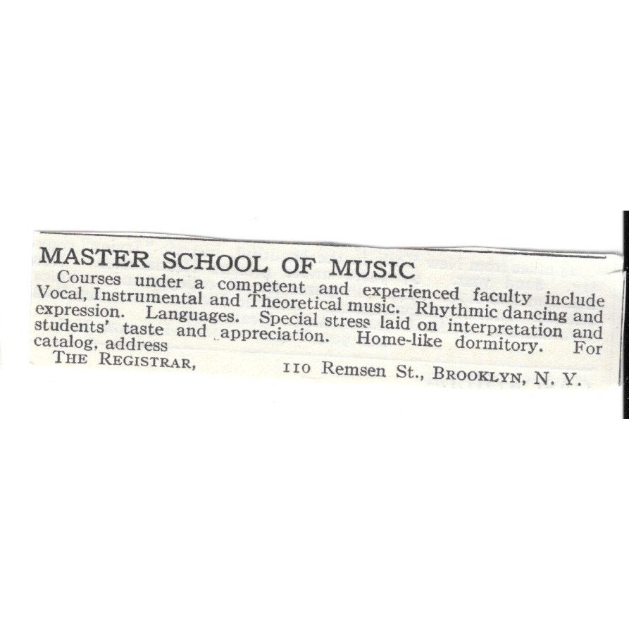 Master School of Music Brooklyn NY c1920 Harper’s Magazine Ad SAG4-S5