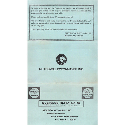 Metro Goldwyn Mayer MGM Research Poll Vintage Postal Mailing Card AI9-M27