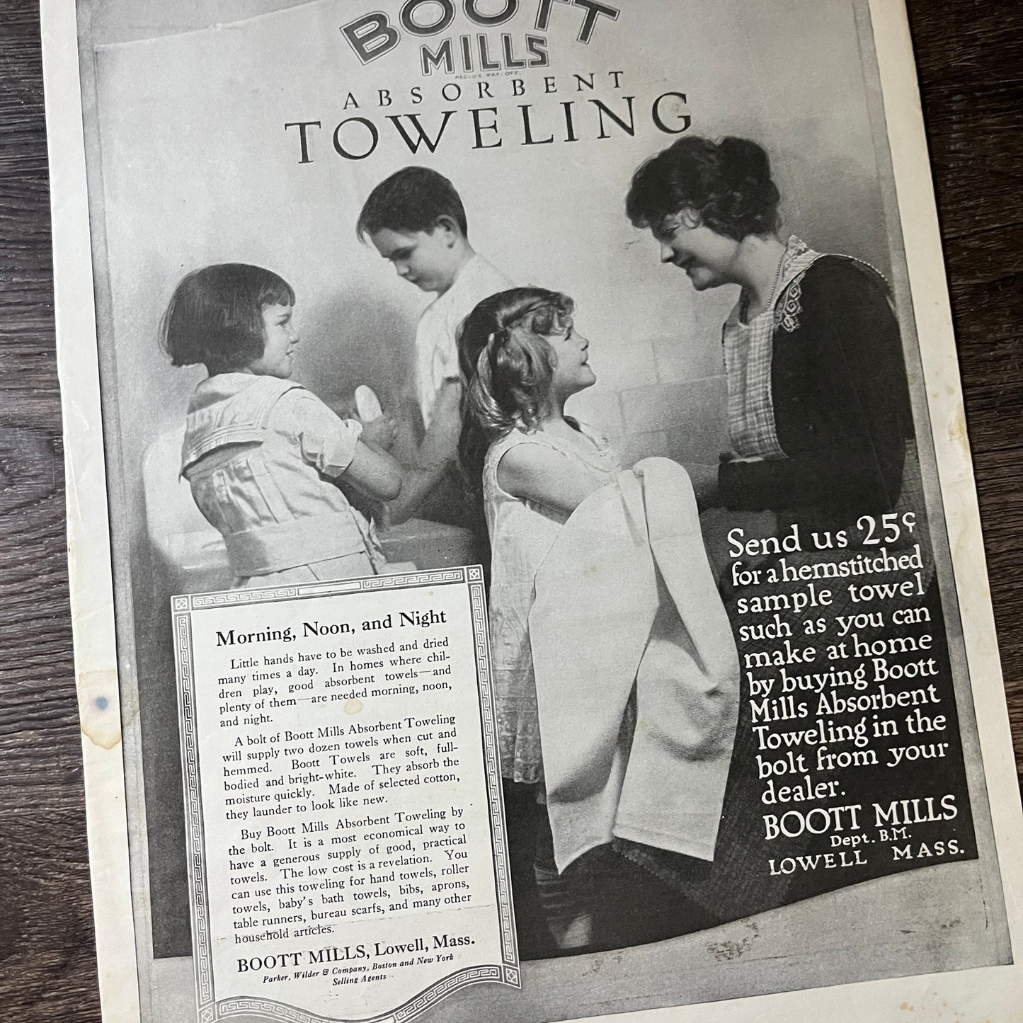Boott Mills Absorbent Towelling Lowell MA Vintage Magazine Ad 10x13 V7