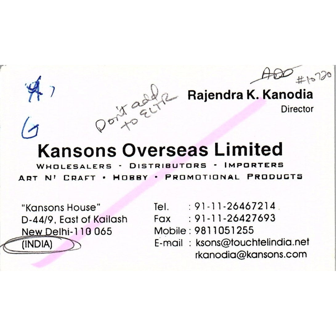 Kansons Overseas Ltd Rajendra K Kanodia New Delhi India Business Card SC9-B11