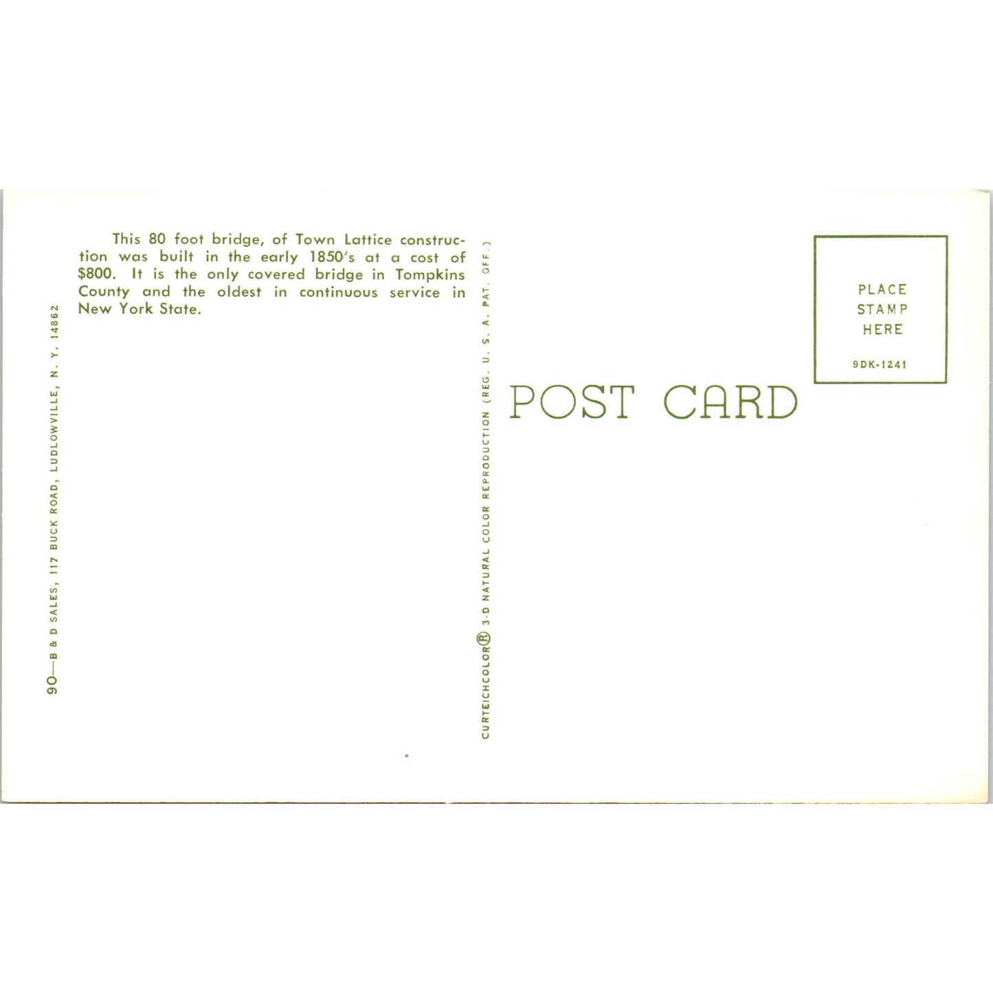 Newfield Bridge Tompkins County New York Covered Bridge Postcard PB12