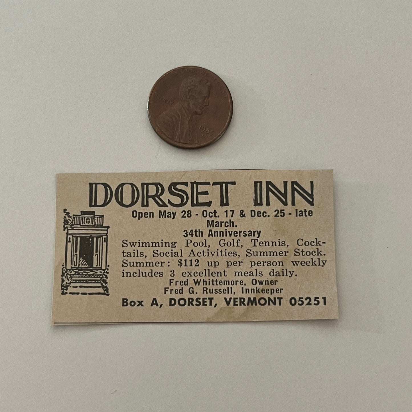 Dorset Inn 34th Anniversary Dorset VT 1971 Magazine Ad SAG4-S18