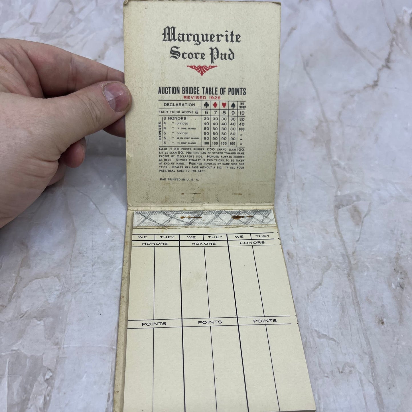 1926 Marguerite Score Pad Auction Bridge Sailboat Sea Horses TI8-S5