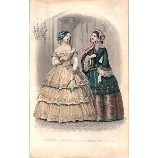 1857 Original Lady's Pre Civil War Fashion Plate Hand Tinted Engraving D19-2-7