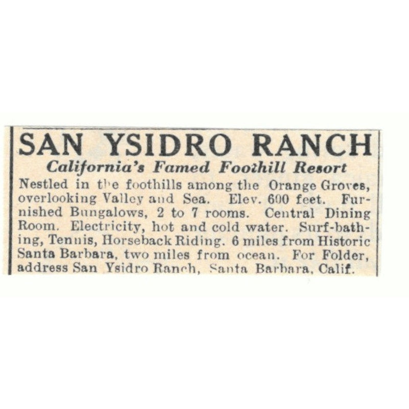 San Ysidro Ranch Santa Barbara CA 1924 Magazine Ad AD8-O4