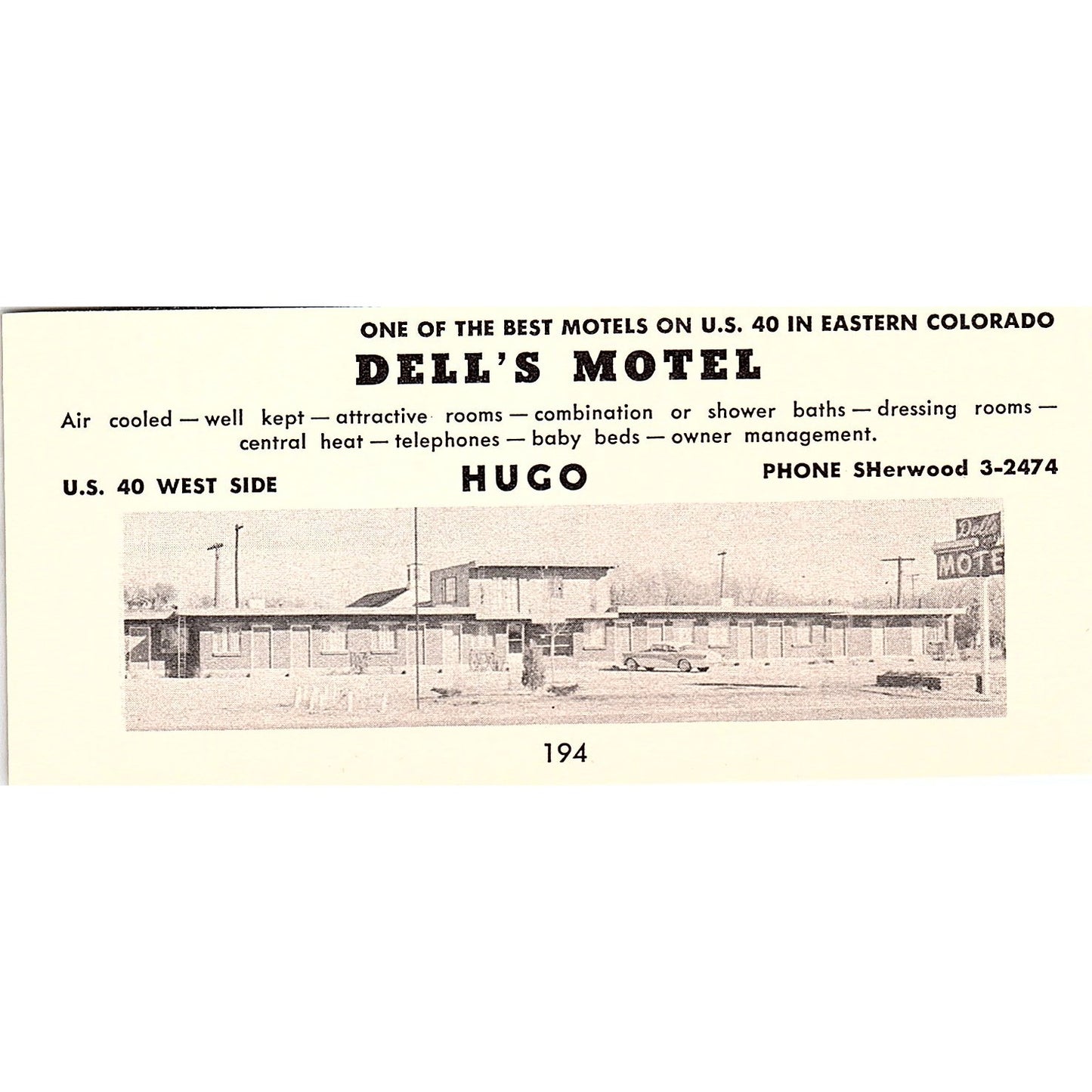 Dell's Motel Hugo CO 1958 Ad AG1-M2