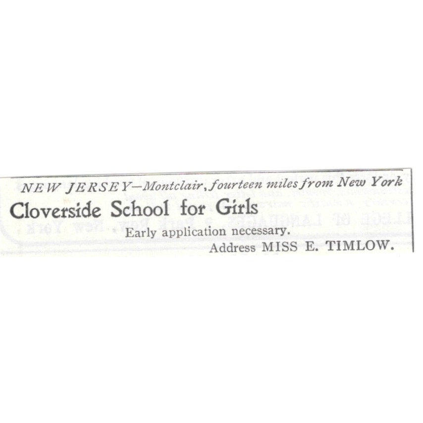 Cloverside School for Girls Miss E. Timlow NJ 1903 Magazine Ad AF7-SS5