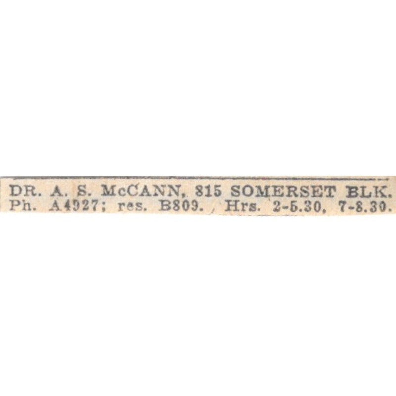 Dr A.S. McCann 815 Somerset Block Winnipeg 1920 Ad AG2-S12