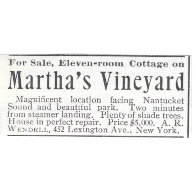 Martha's Vineyard Cottage A.R. Wendell New York 1903 Ad AF8-S37