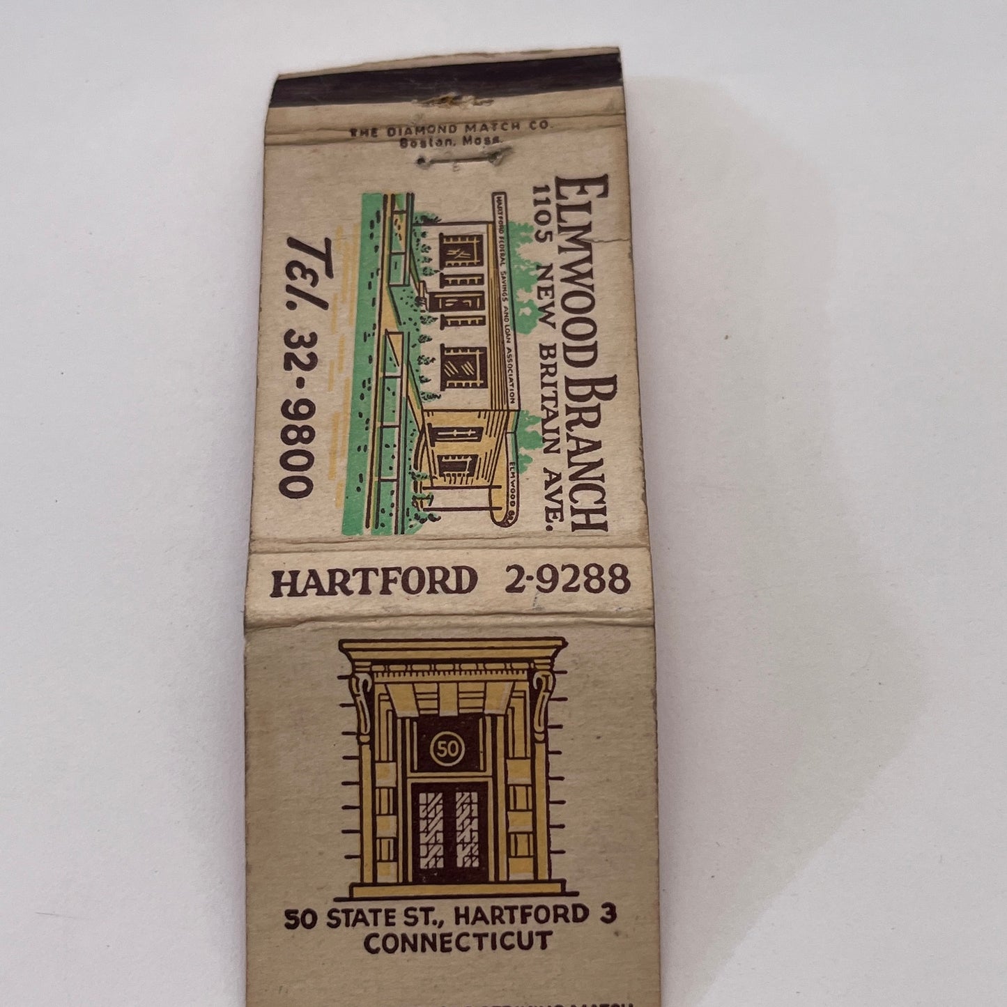 Elmwood Branch Hartford CT Vintage Matchbook Cover TB8-MB-14