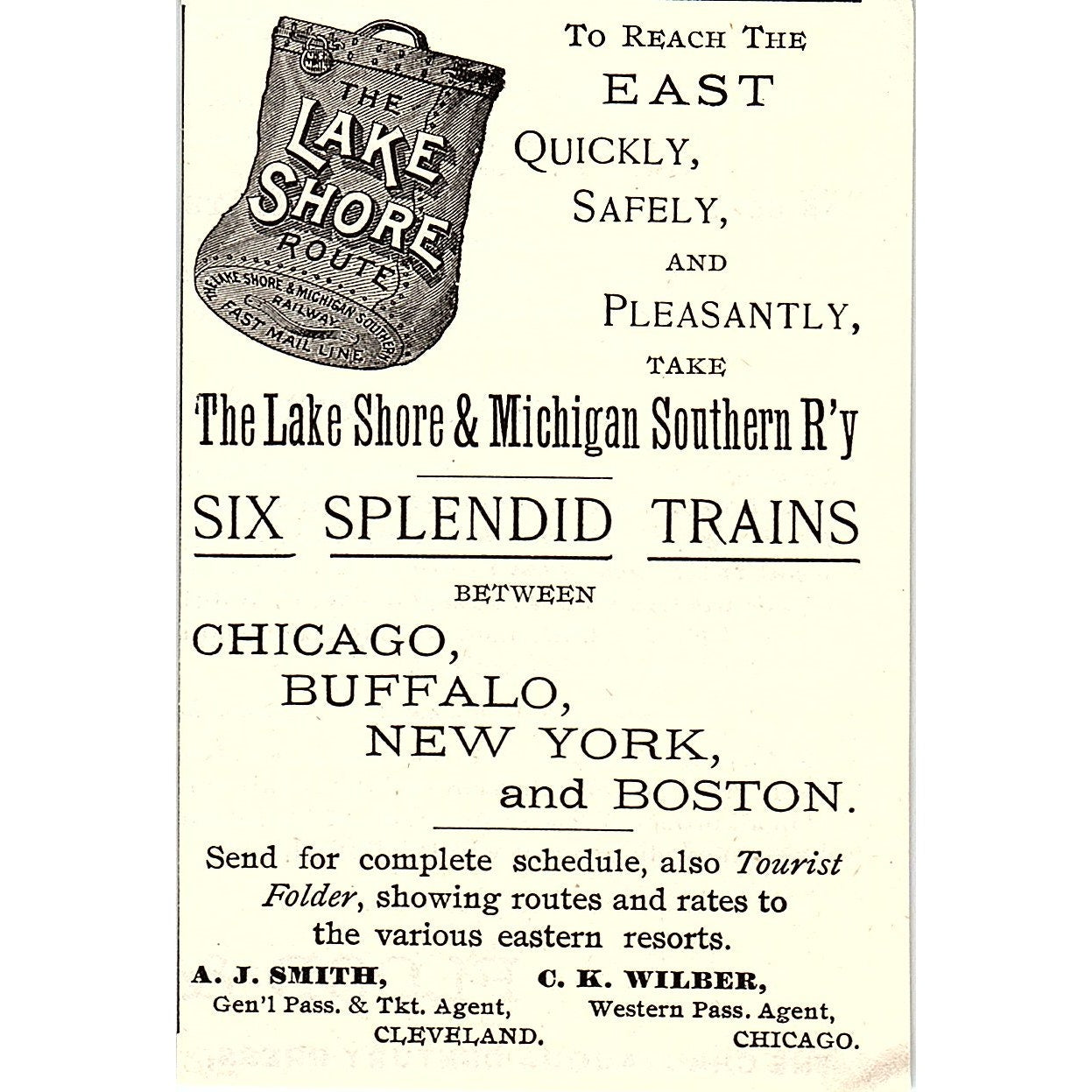The Lake Shore & Michigan Southern Railway A.J. Smith C.K Wilber 1892 Ad AG2-M12