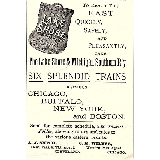 The Lake Shore & Michigan Southern Railway A.J. Smith C.K Wilber 1892 Ad AG2-M12
