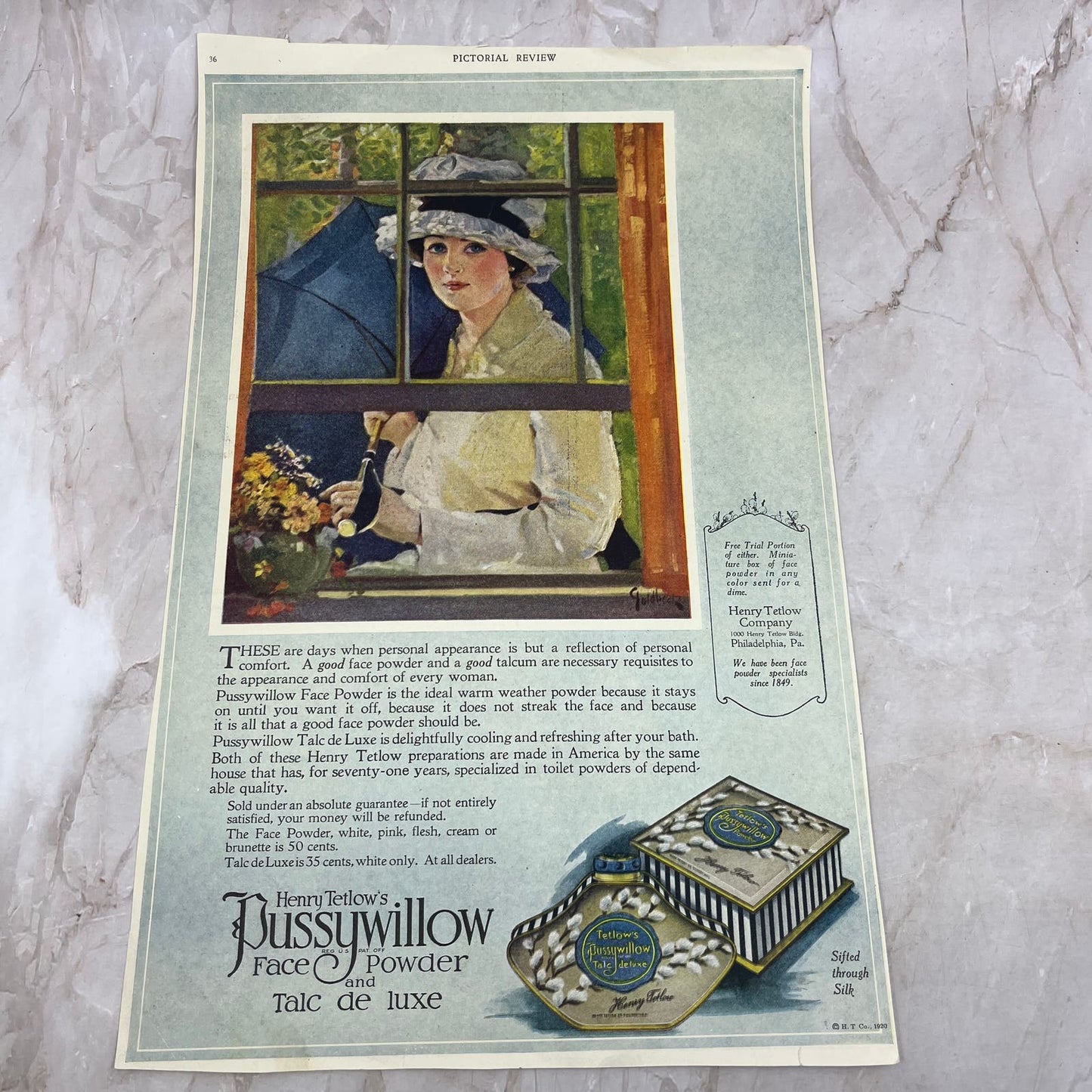 1920 Henry Tetlow's Pussywillow Face Powder 10x13 Magazine Advertisement FL6-7