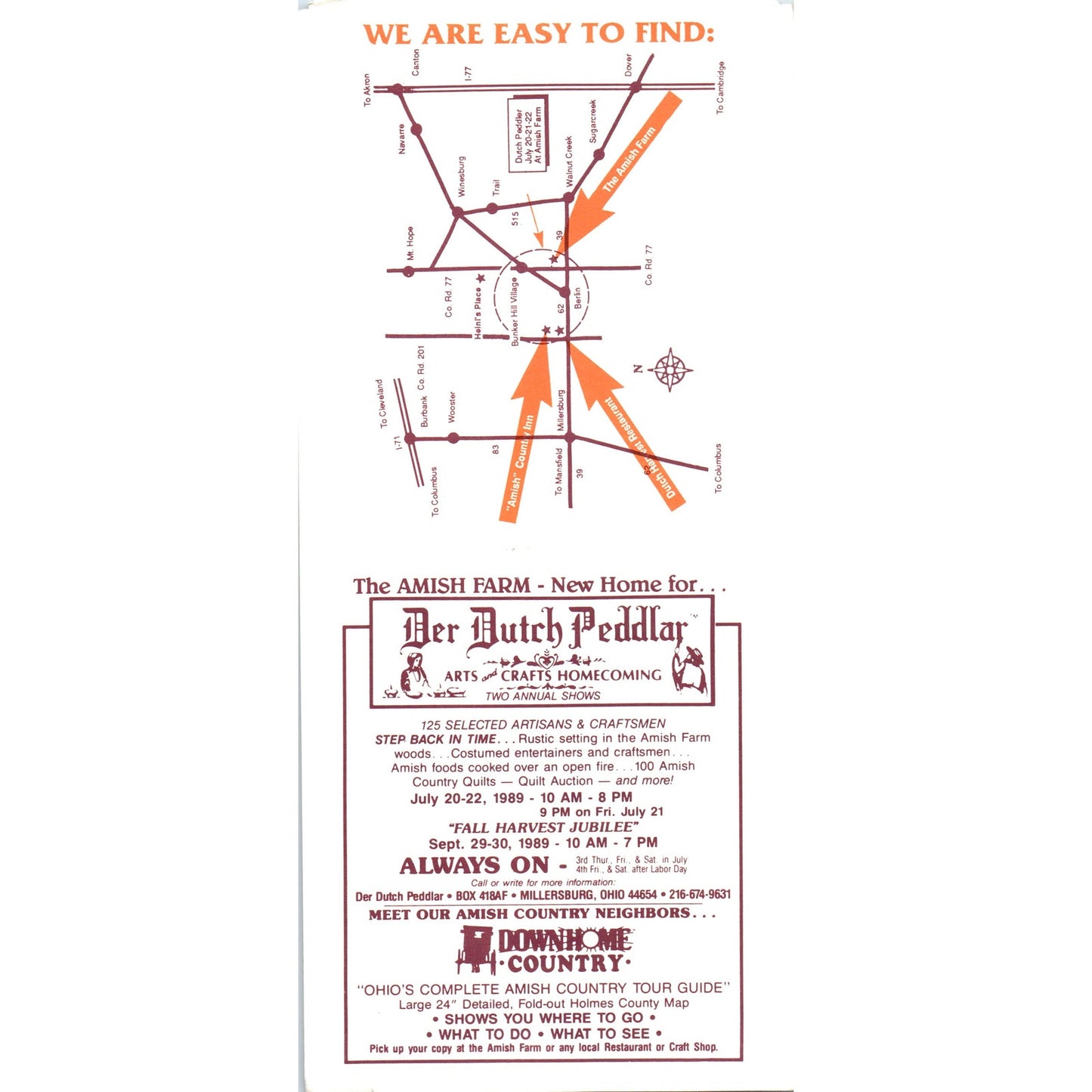 Vintage Berlin Ohio Amish Country Fold Out Travel Brochure TH2-O2