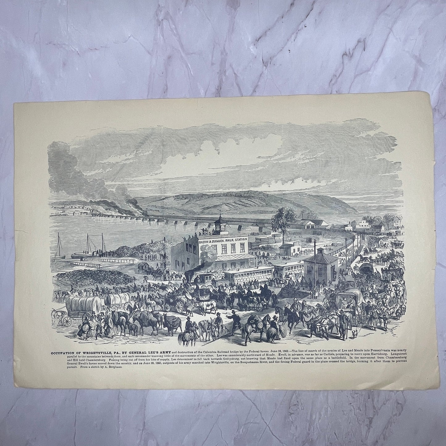 Battle of Corrick's Ford, Occupation of Wrightsville PA 1894 Engraving V14-5