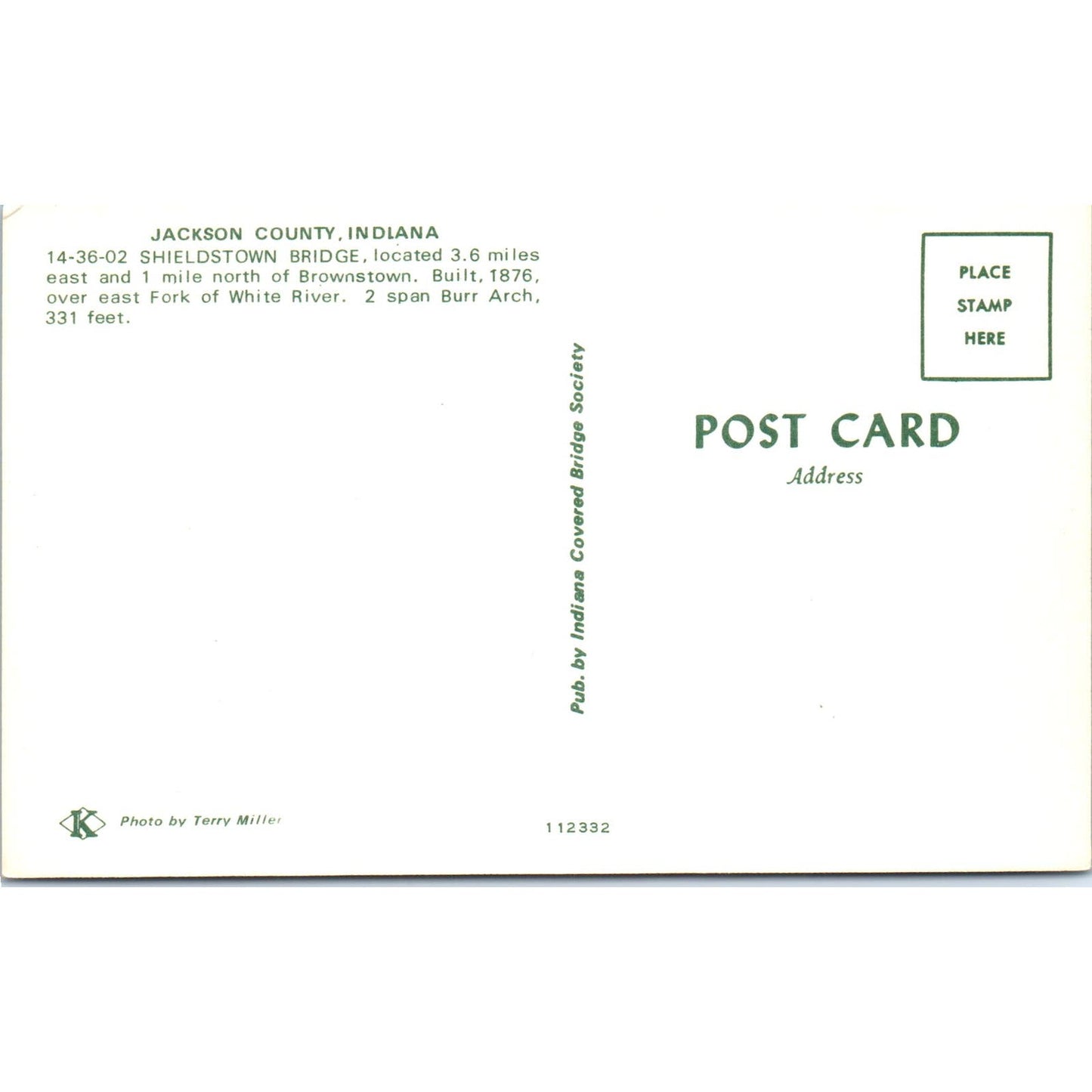 Shieldstown Bridge Brownstone Jackson County IN Vintage Bridge Postcard PD3