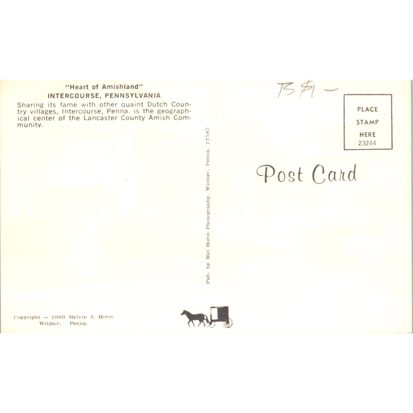 Greetings from Intercourse Pennsylvania Dutch Country Postcard PD7