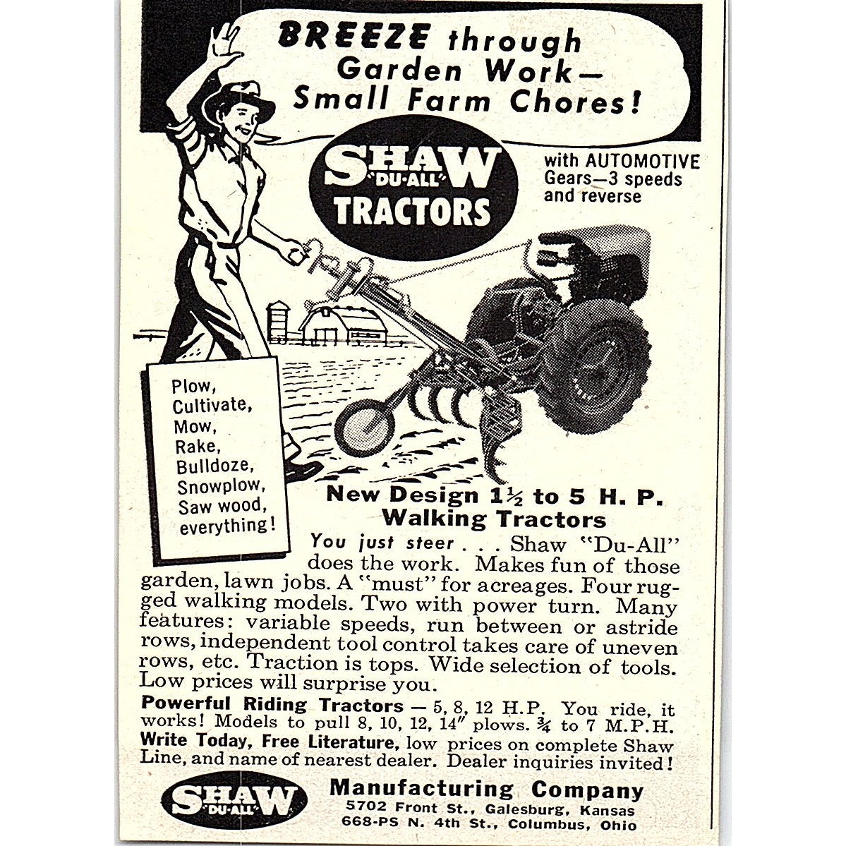 Ariens Yardster Rotary Tiller Mower Brillion WI 1955 Ad AF9-M2