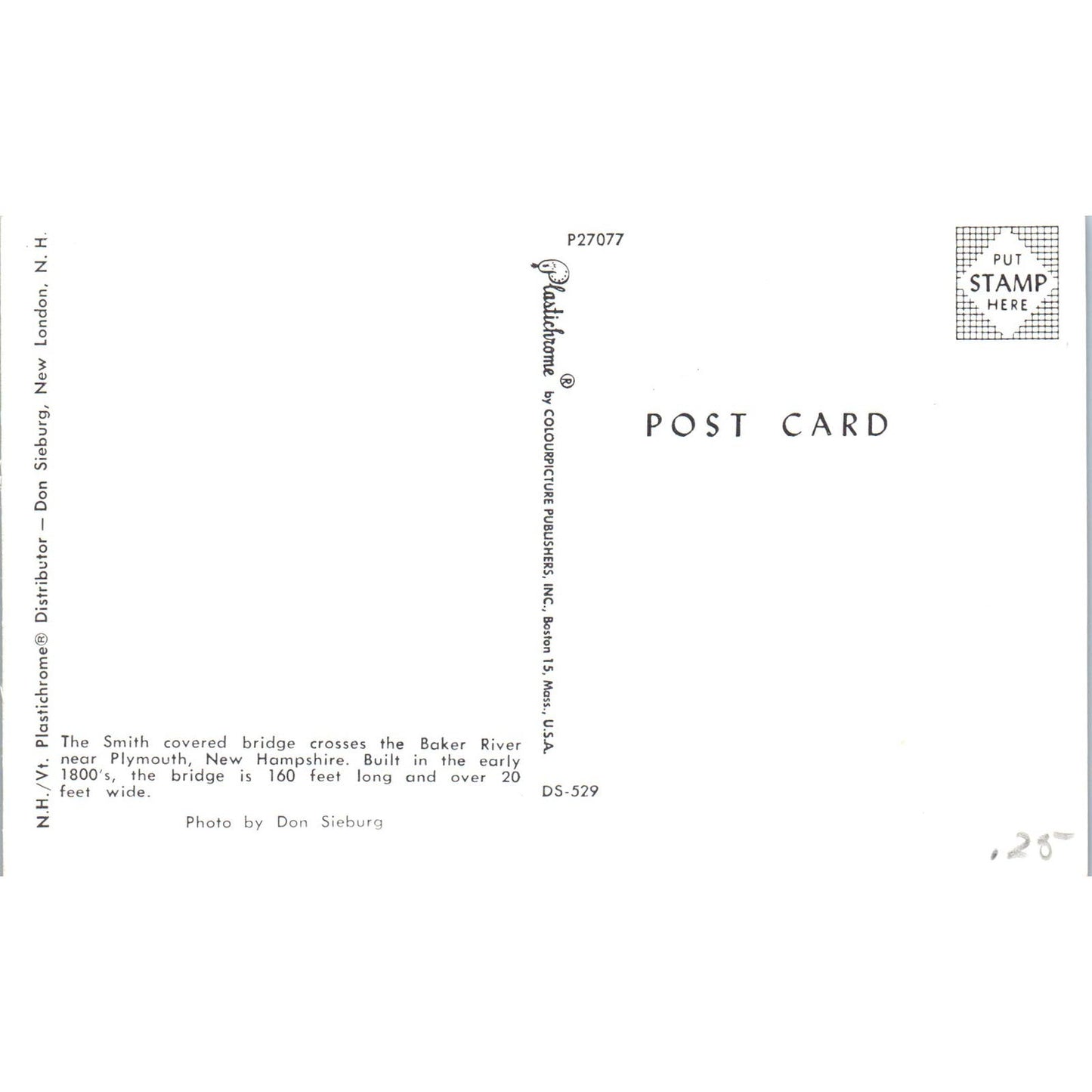 Smith Bridge Baker River Plymouth NH Covered Bridge Postcard PC4