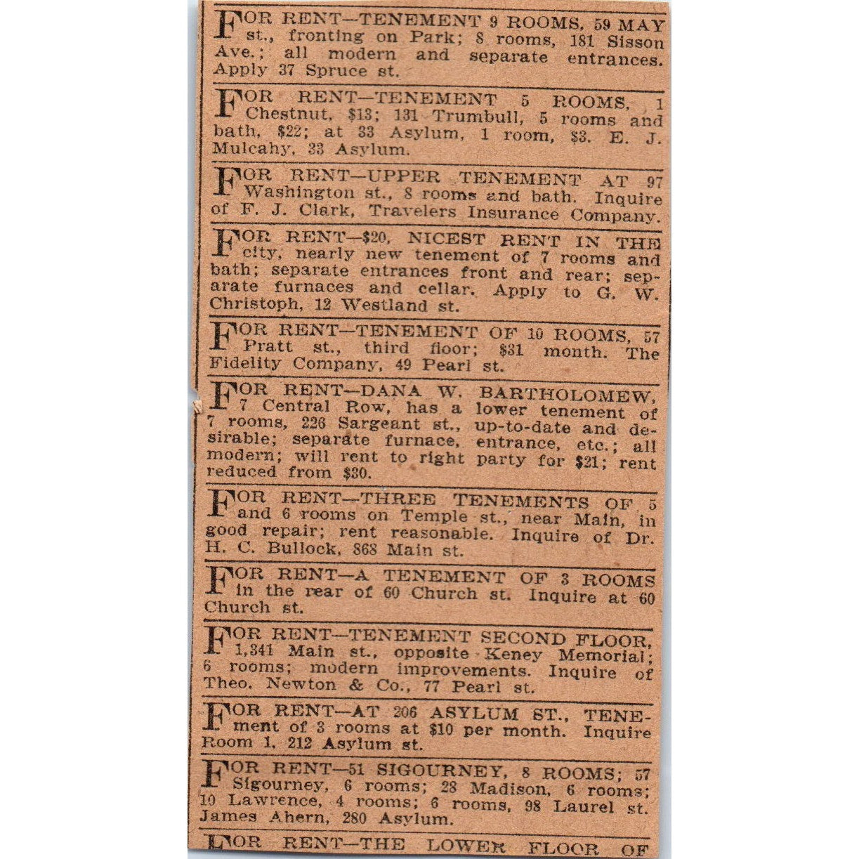 Pension Vouchers Alfred W. Green Hartford 1901 Newspaper Ad AD8-H3