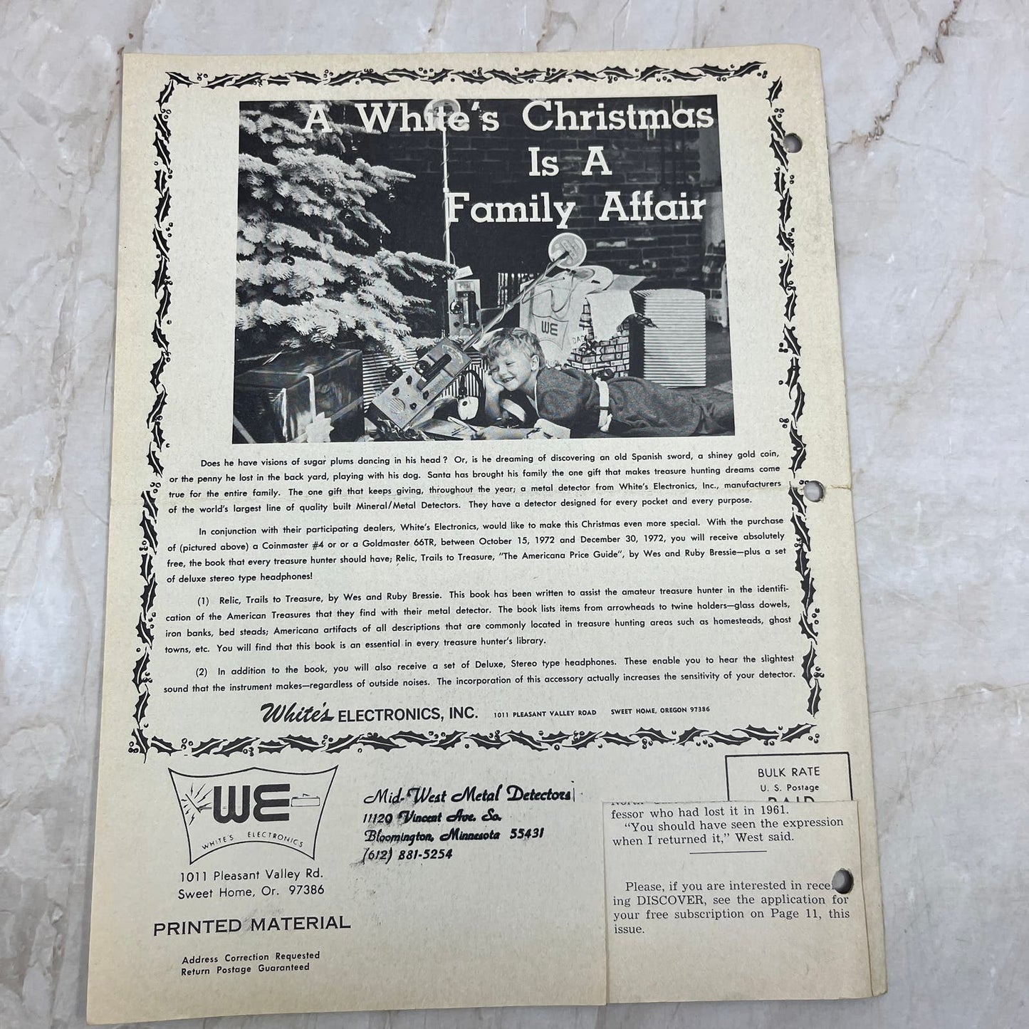 1972 Sep/Oct White's Electronics Discover Newsletter Treasure Hunting OR M19