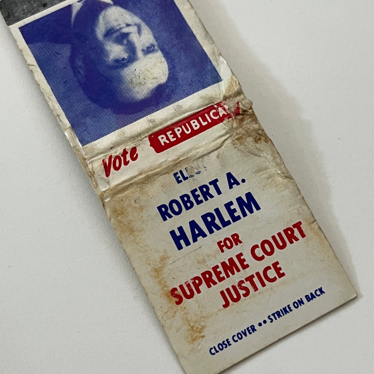 Elect Robert A Harlem for Supreme Court Justice Republican Matchbook TB6-MB1-14