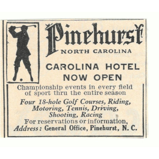 Pinehurst Carolina Hotel Golf NC 1924 Magazine Ad AD8-O4