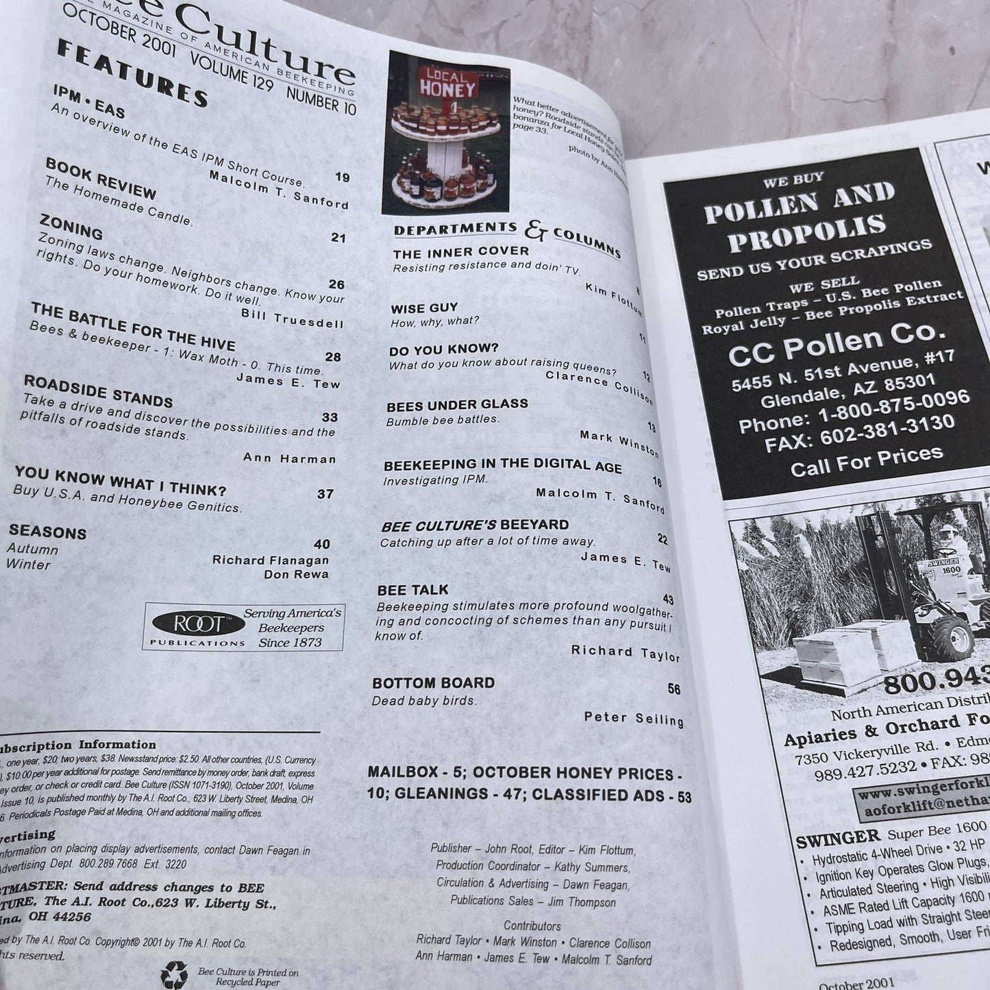 2001 Oct - Gleanings in Bee Culture Magazine - Bees Beekeeping Honey M32