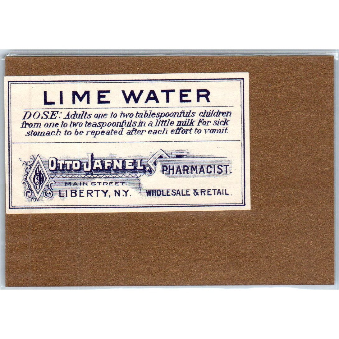 Otto Jafnel Pharmacist Liberty NY Lime Water Antique Apothecary Label TH2-AL
