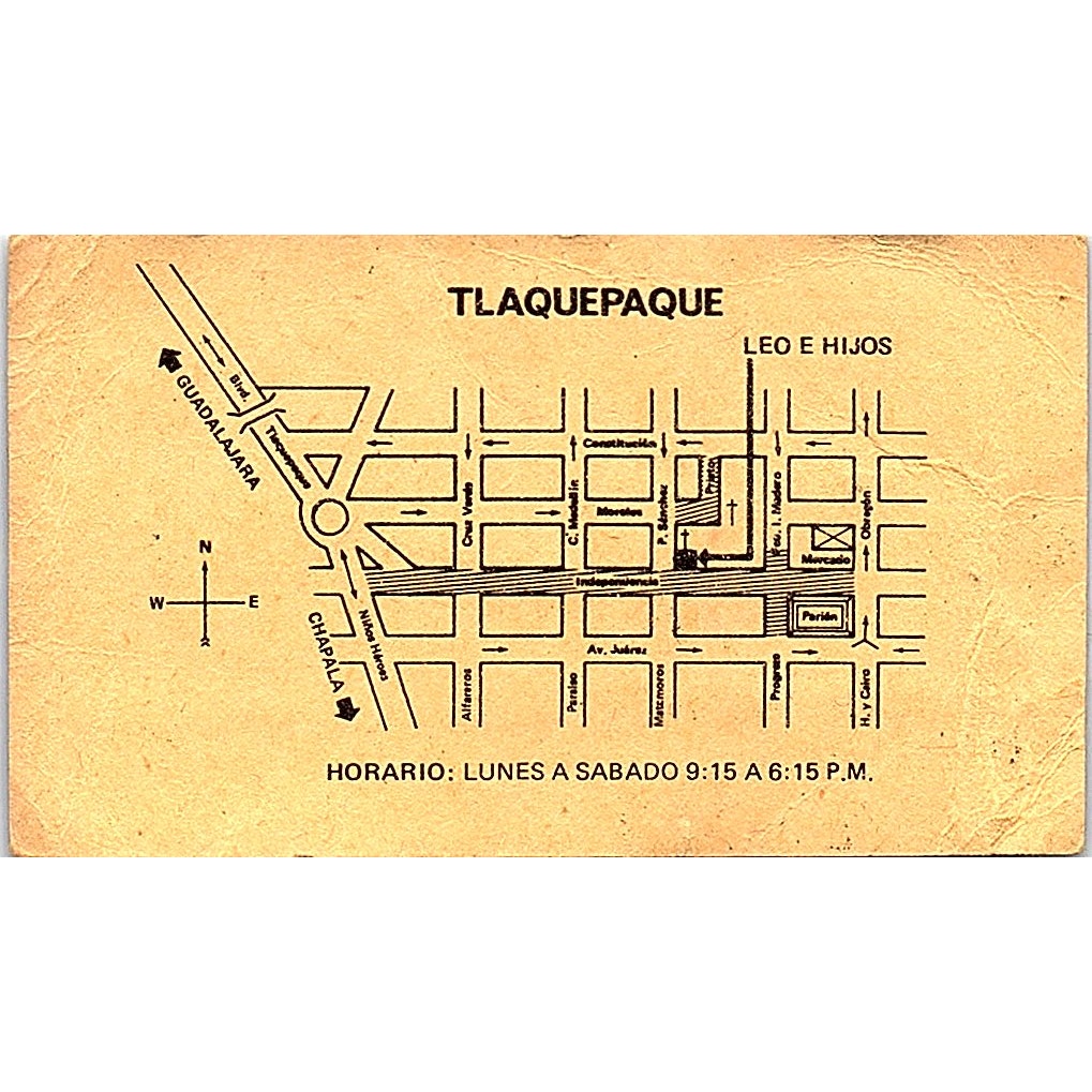 Leo E Hijos Piel Artist Tlaquepaque Jalisco Mexico Vintage Business Card SE3-B12