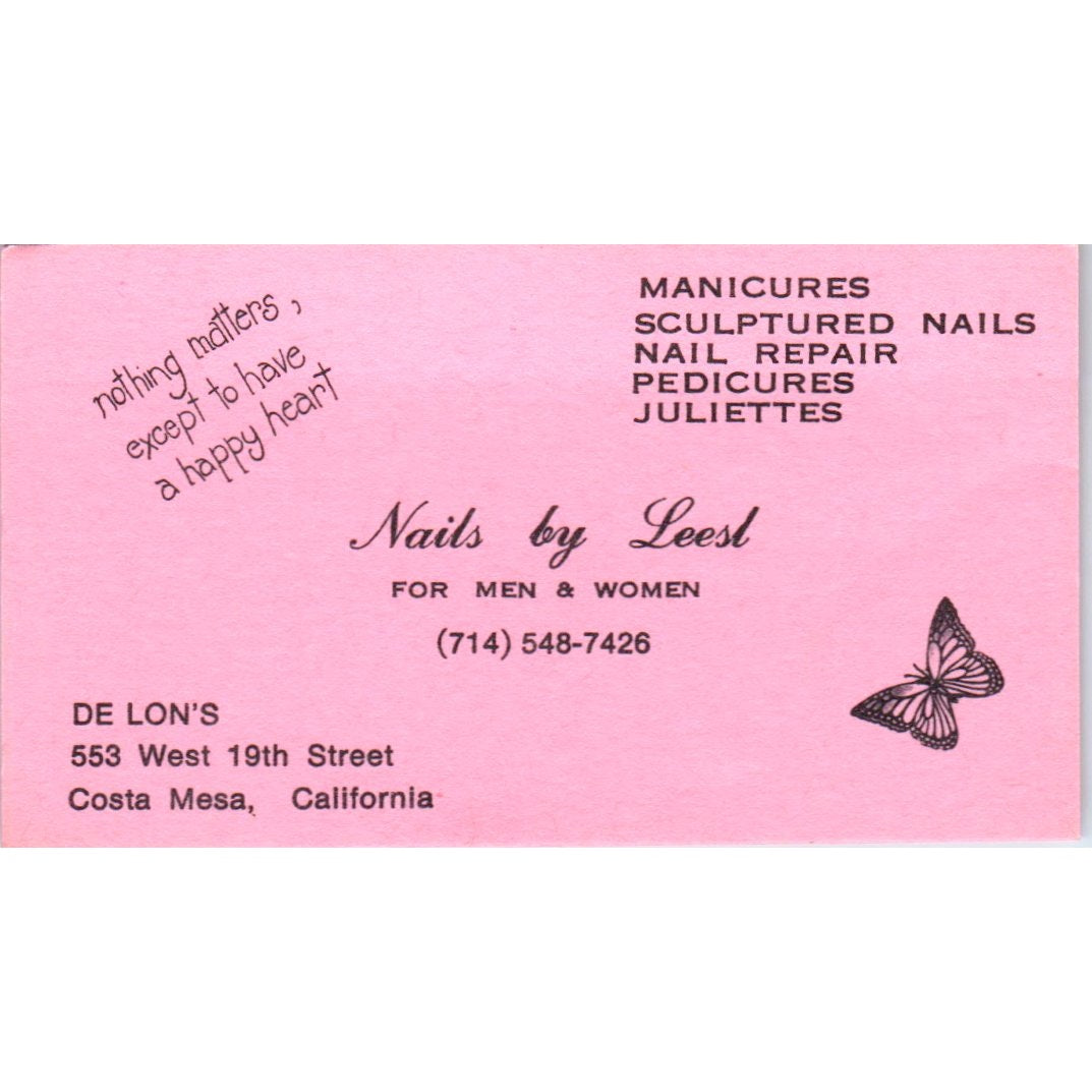De Lon's Nails by Leesh Costa Mesa CA Vintage Business Card SD8-B10