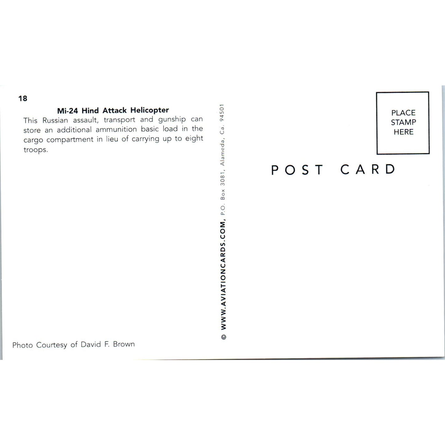 Mi-24 Hind Attack Helicopter Vintage Postcard PC19