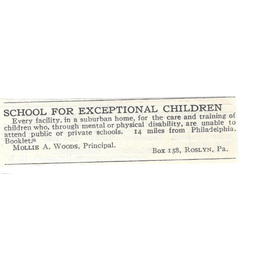 School for Exceptional Children Roslyn PA Mollie Woods c1920 Harper’s Ad SAG4-S3